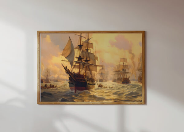 Vintage Naval Battle Painting